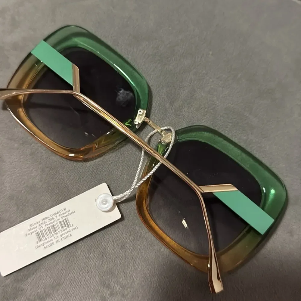 Green and Yellow Sunglasses RETRO Large Rectangle Oversized - BRAND NEW